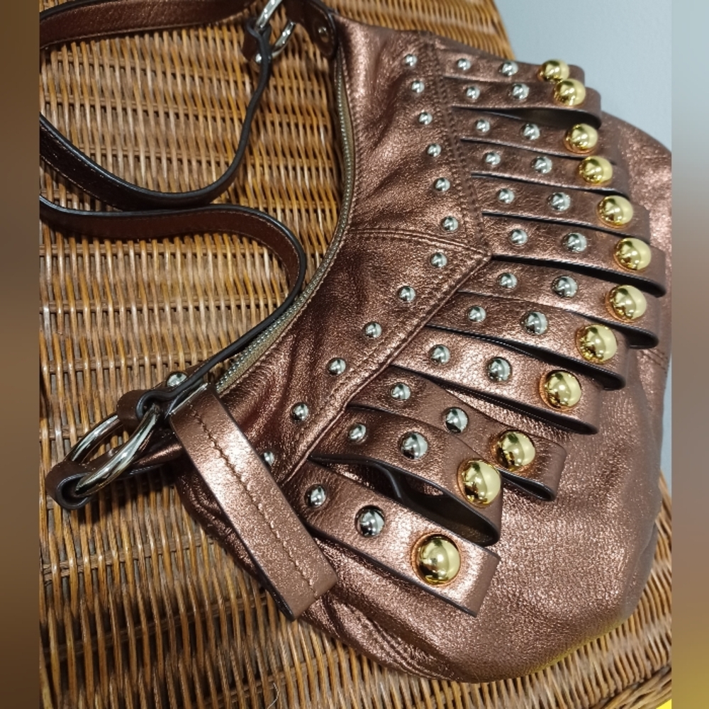Vintage B. Makowsky Bronze and Gold Studded Shoulder Bag